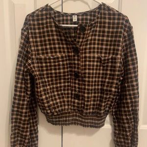 BP. Plaid Cropped Long Sleeve